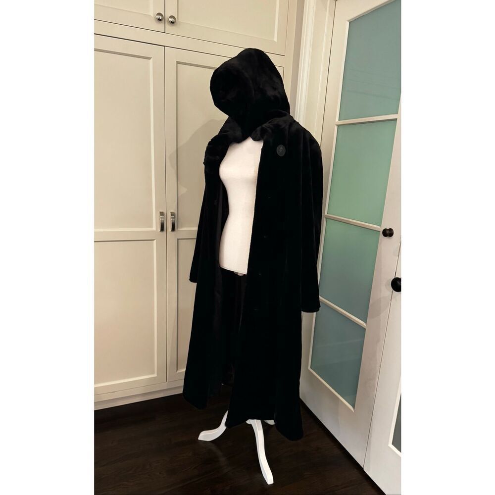 Nuage Women's Black Faux Fur Long Sleeve Hooded Long Opera Overcoat Size Large